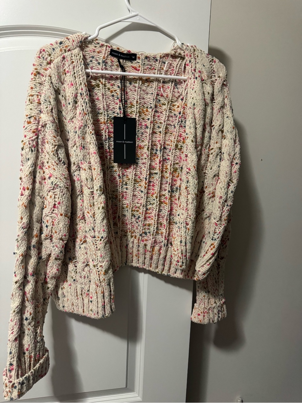 NWT Cream Speckled Cable Knit Cardigan Sweater